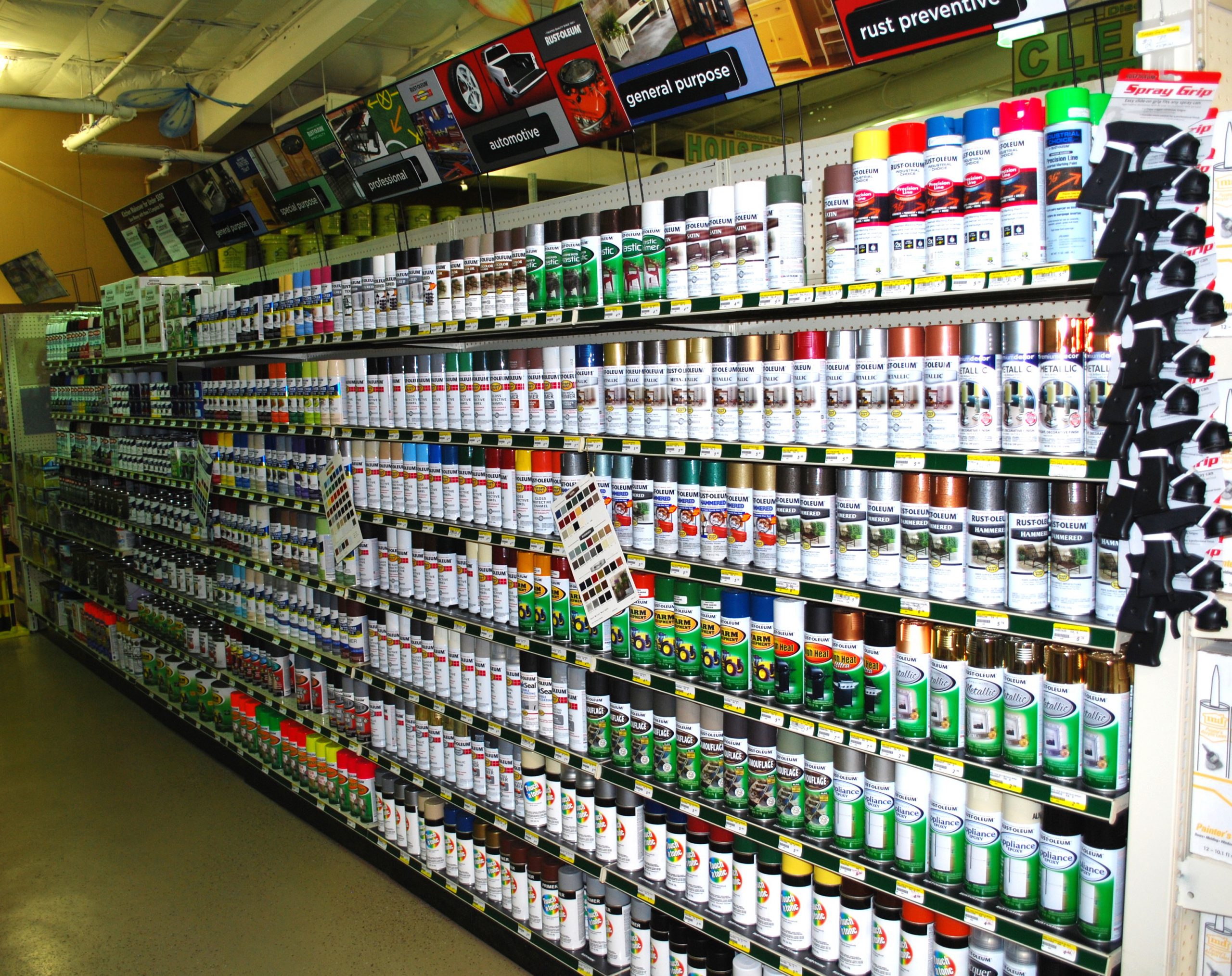 Newly remodeled hardware store paint aisle